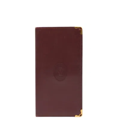 Pre-owned Cartier Bordeaux Wine Red Leather Long Wallet (bi-fold) () In Burgundy
