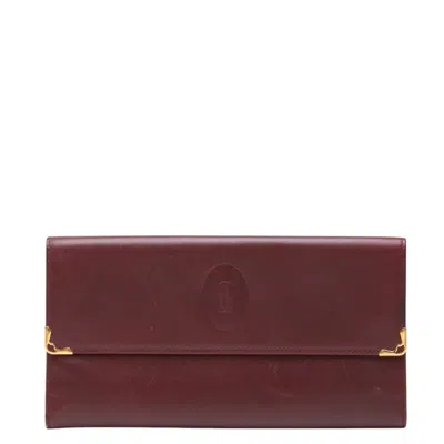 Pre-owned Cartier Bordeaux Wine Red Leather Long Wallet (tri-fold) () In Burgundy
