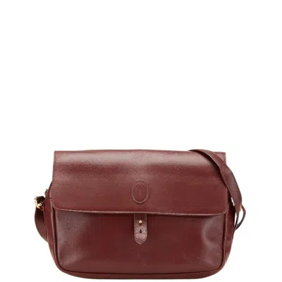Pre-owned Cartier Bordeaux Wine Red Leather Shoulder Bag () In Burgundy