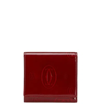 Pre-owned Cartier Bordeaux Wine Red Leather Wallet (tri-fold) ()