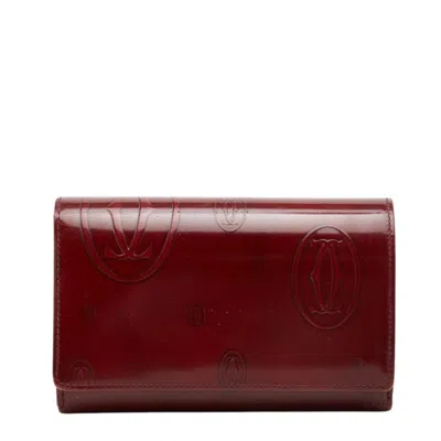 Pre-owned Cartier Bordeaux Wine Red Patent Leather Long Wallet (bi-fold) () In Bordeaux, Wine Red