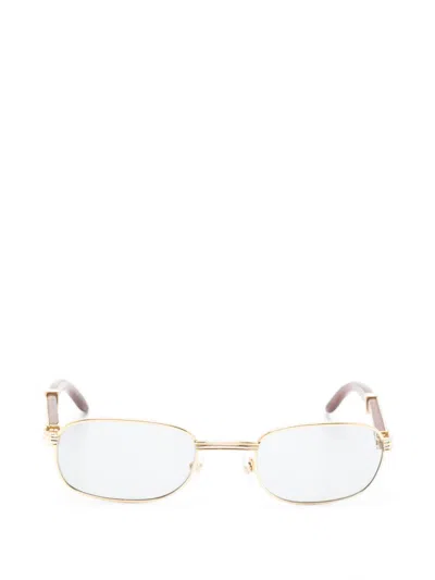 Cartier Breteuil Wood-arm Rectangle-frame Sunglasses In Gold