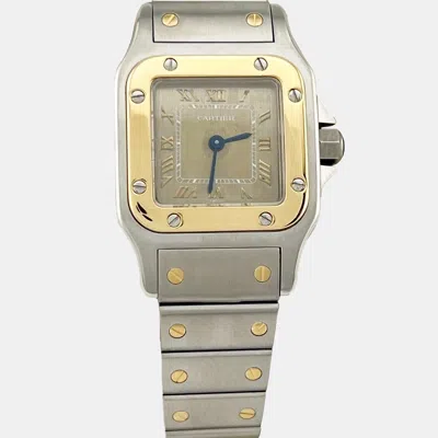 Pre-owned Cartier Bronze 18k Yellow Gold Stainless Steel Santos Galbee 1567 Quartz Women's Wristwatch 24 Mm
