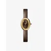 Cartier Bronzed Crwgba0031 Baignoire Mini 18ct Yellow-gold And Leather Quartz Watch In Brown