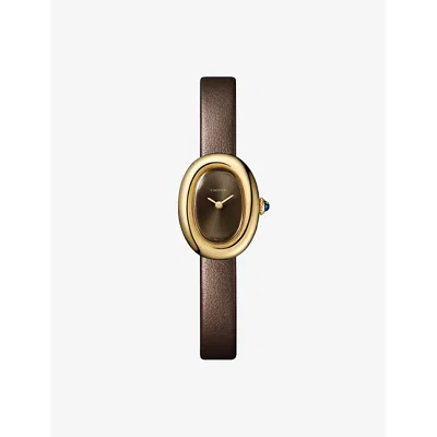 Cartier Bronzed Crwgba0031 Baignoire Mini 18ct Yellow-gold And Leather Quartz Watch In Brown