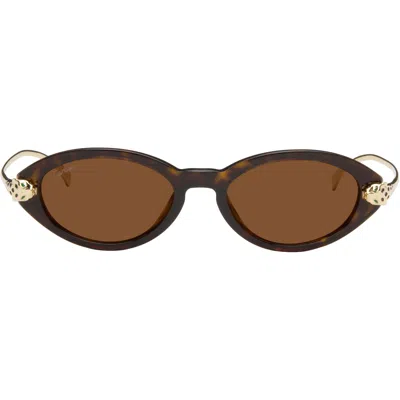 Cartier Brown & Gold 'panthère De ' Sunglasses In Green