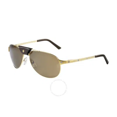 Cartier Brown Pilot Unisex Sunglasses Ct0074s 003 61 In Gold