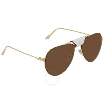 Cartier Brown Pilot Unisex Sunglasses Ct0166s 010 62 In Brown / Gold
