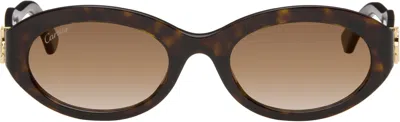 Cartier Brown Signature C Oval Acetate Sunglasses In Metallic