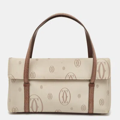 Pre-owned Cartier Brown/grey Satin And Lizard Happy Birthday Cabochon Flap Bag