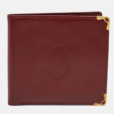 Pre-owned Cartier Burgundy Leather And Leather Bifold Wallet
