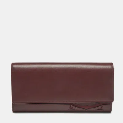 Pre-owned Cartier Burgundy Leather And Suede Must C Continental Wallet