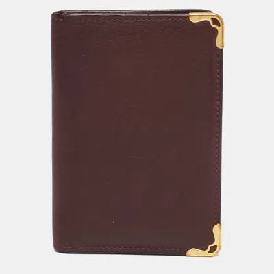 Pre-owned Cartier Burgundy Leather Bifold Wallet