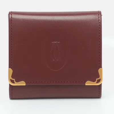Pre-owned Cartier Burgundy Leather Coin Purse