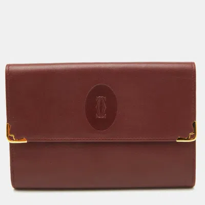Pre-owned Cartier Burgundy Leather Compact Wallet