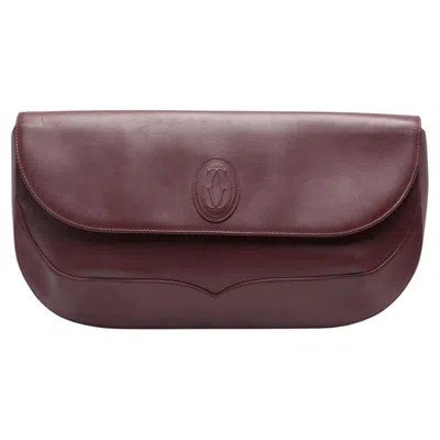 Pre-owned Cartier Burgundy Leather Flap Clutch Bag In Red