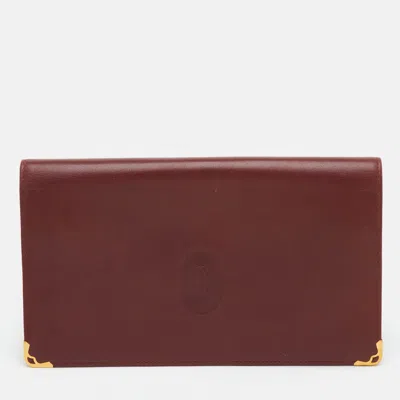 Pre-owned Cartier Burgundy Leather Flap Continental Wallet