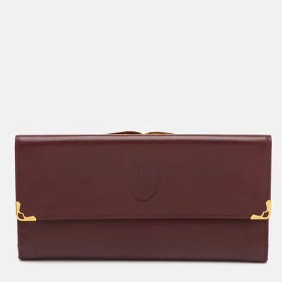 Pre-owned Cartier Burgundy Leather Flap Long Wallet