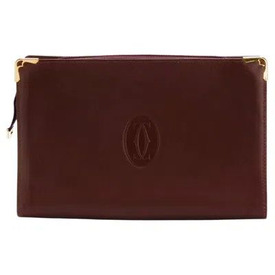 Pre-owned Cartier Burgundy Leather Unisex Clutch Bag In Red
