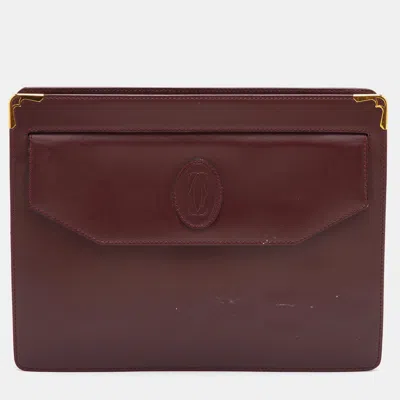 Pre-owned Cartier Burgundy Leather Zip Pouch Clutch