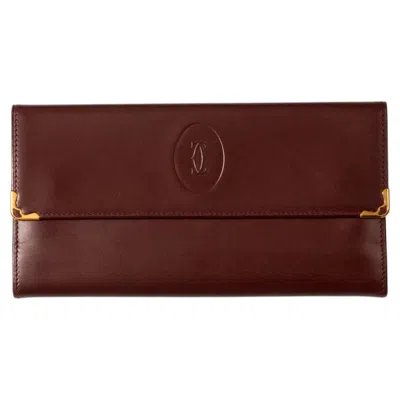 Pre-owned Cartier Burgundy Long Leather Wallet In Red