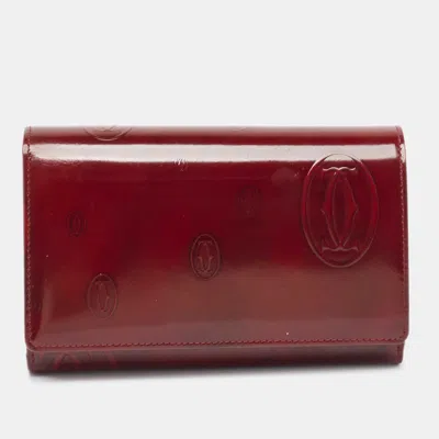 Pre-owned Cartier Burgundy Patent Leather Happy Birthday Continental Wallet