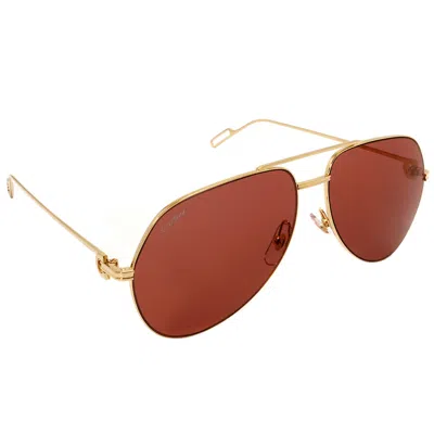 Cartier Burgundy Pilot Unisex Sunglasses Ct0110s 009 60 In Red