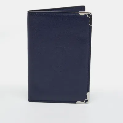 Pre-owned Cartier Business Navy Blue Leather Card Case
