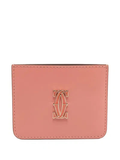 Pre-owned Cartier C De  Leather Card Holder In Orange