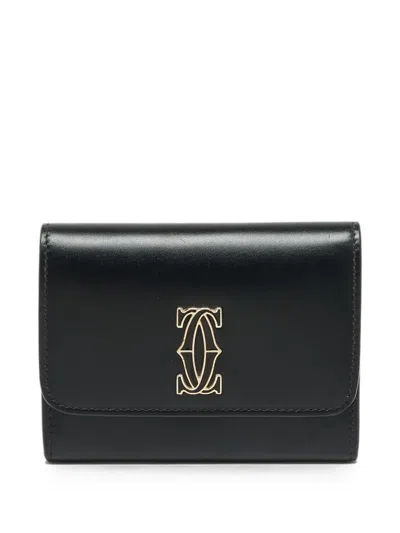 Pre-owned Cartier C De  Leather Wallet In Black