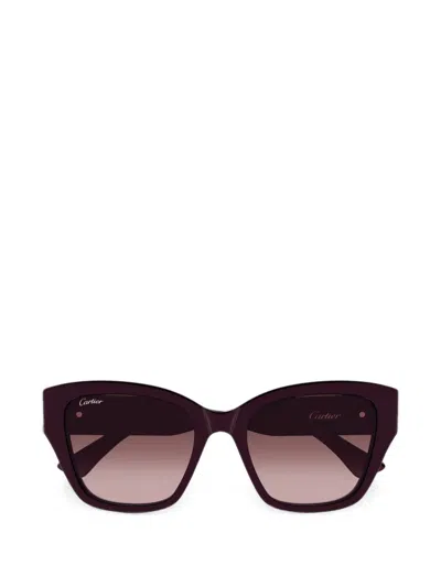 Cartier C De  Square-frame Sunglasses In Burgundy