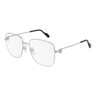 Cartier C De Silver Demo Square Ladies Eyeglasses Ct0253o 001 56 In Transparent