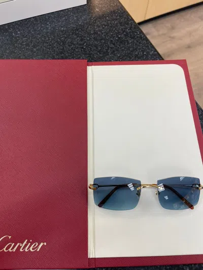 Pre-owned Cartier C Decor Blue Tint Sunglasses Gold