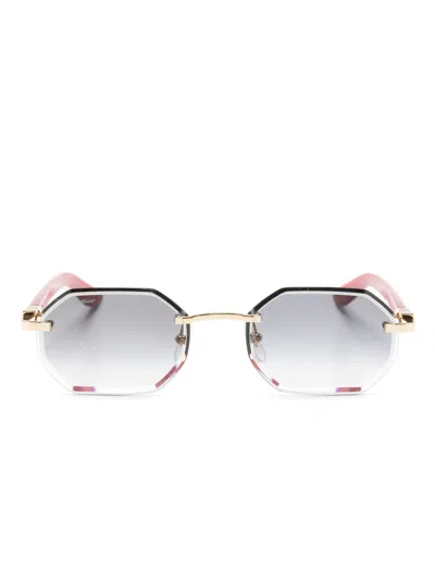 Cartier Red C De  Octagonal Frame Sunglasses