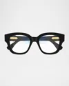 Cartier C-logo Acetate Rectangle Glasses In Black Colour