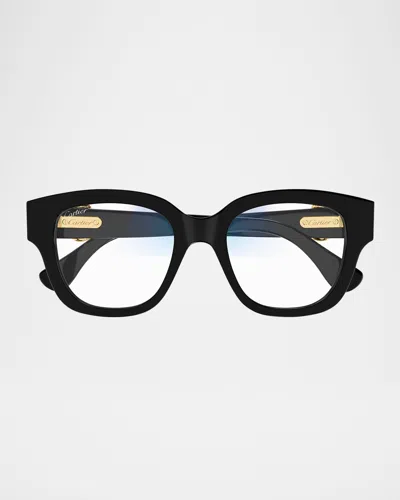 Cartier C-logo Acetate Rectangle Glasses In Black Colour
