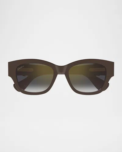 Cartier C-logo Cat-eye Shape Acetate Sunglasses In Brown