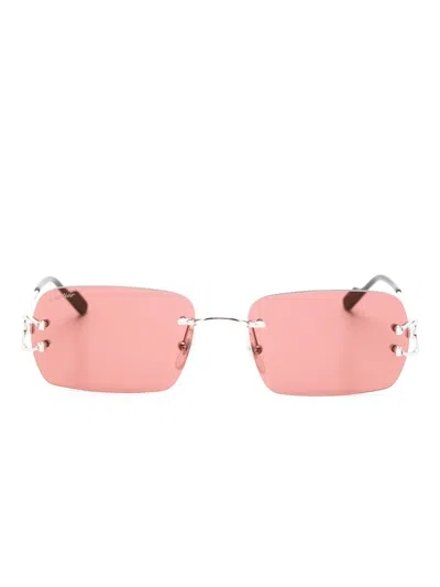 Cartier C-shape Rectangle-frame Sunglasses In Silver