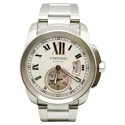 Pre-owned Cartier Cailbre Ref 3389 42mm Silver Dial Stainless Steel In Multi