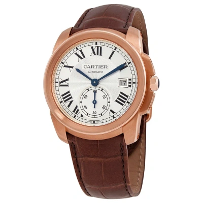 Cartier Caliber Silver Dial 18k Pink Gold Men's Watch Wgca0003 In Brown