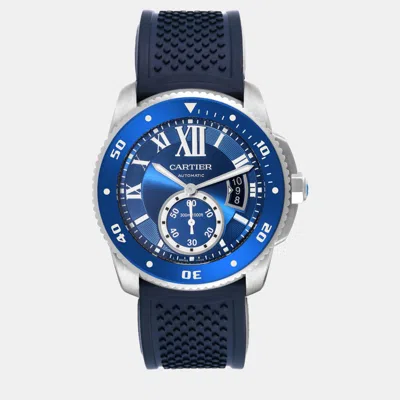 Pre-owned Cartier Calibre Diver Blue Dial Steel Men's Watch 42 Mm