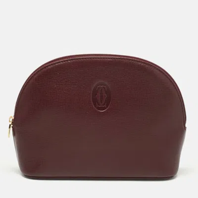 Pre-owned Cartier Carteir Burgundy Leather Must De  Cosmetic Pouch