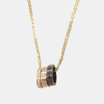 Pre-owned Cartier Ceramic 18k Pink Gold Diamond Love Three Hoop Necklace