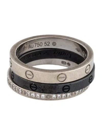 Pre-owned Cartier Ceramic Love Ring Set, Half-pavéd In Multi