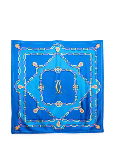 Pre-owned Cartier Chain-print Scarf In Blue