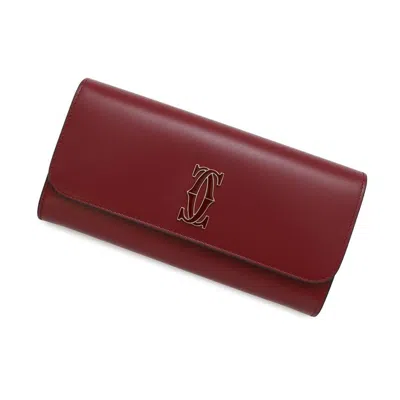 Pre-owned Cartier Cherry Red Leather Long Wallet (bi-fold) ()