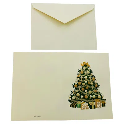 Pre-owned Cartier Christmas Tree Design Card And Envelope Set Luxury Season's Greetings In Sand