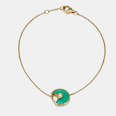 Pre-owned Cartier Chrysoprase Diamond 18k Yellow Gold Xs Model Bracelet