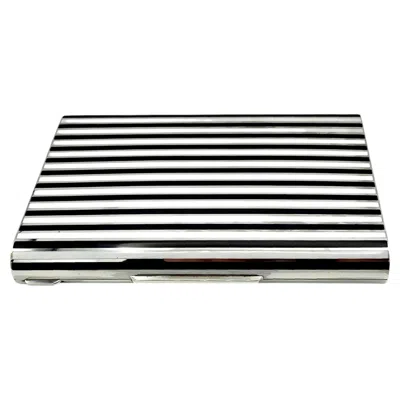 Pre-owned Cartier Cigarette Case Fired Enamel Stripes In Art Deco Style Made By Salimbeni In Silver