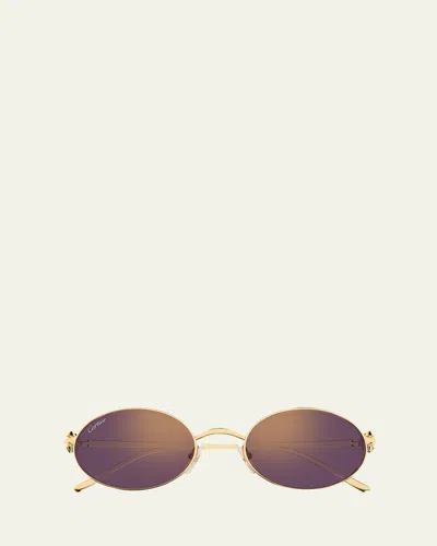 Cartier Clash De  52mm Oval Metal Sunglasses In Brown